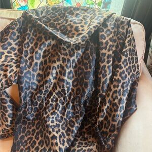 Leopard Print Satin Blazer Jacket in Brown & Black